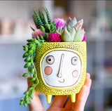 This cheerful little planter is made of resin and individually hand painted.