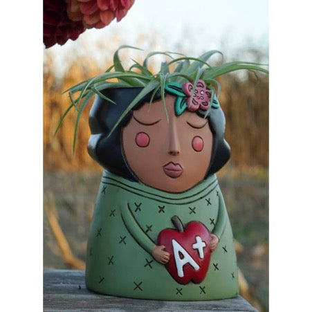 Baby Teacher Planter with Black Hair by Allen Designs