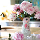 Pink and White Bird Vase with Roses
