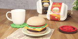 These burger bun is made of wood and the coaster pieces are made of wool felt, allowing them to easily absorb water and protect your tabletop.