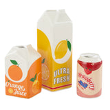Orange Juice Vase, Lemon Juice Vase and a Strawberry Milk Vase