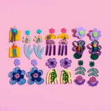 This kit includes enough materials for you to design and make 6-7 dangling earrings and 1-2 pairs of coloured studs.