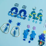 This kit includes enough materials for you to design and make 6-7 dangling earrings and 1-2 pairs of coloured studs.